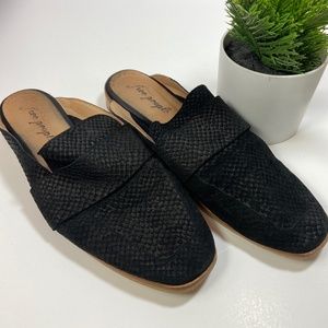 Free People at ease loafer mules Black snakeskin look slides